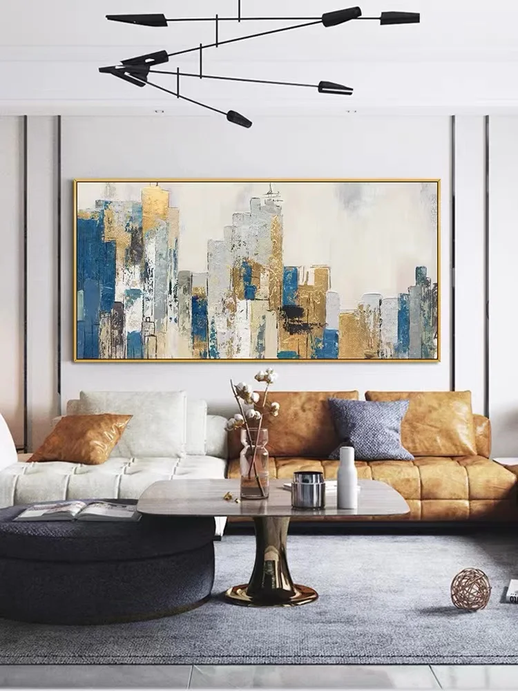Hand-Painted Colored urban Oil Painting  Modern Abstract City View Canvas Knife Wall Art Abstract City Oil Painting