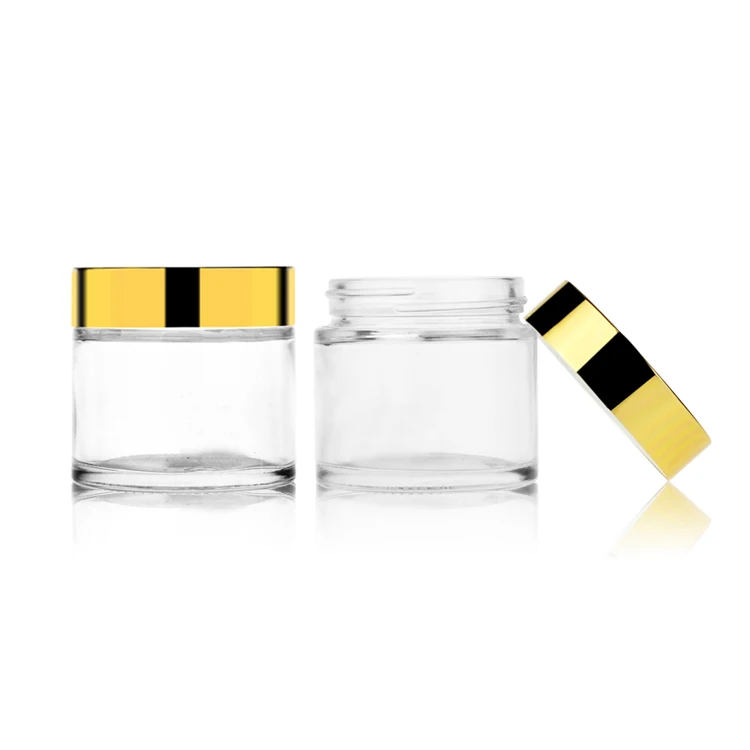 Hot Sale 10/15/20/30/50/60/100g Empty Clear Cosmetic Cream Jar Gold Lid Round Face Cream Glass Jar