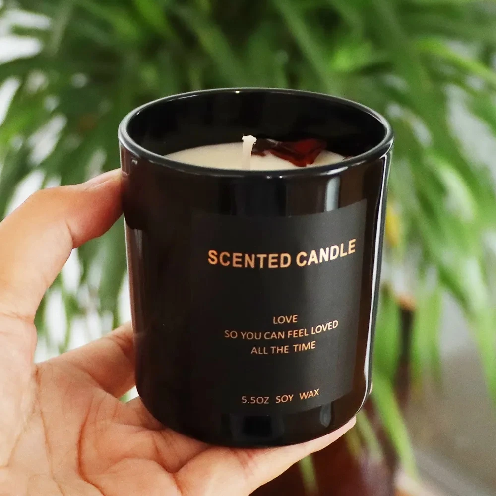 Valentines Day Rose Flower Soy Wax Fragrance Candle Handmade Home Decor Glass Jar Gift Scented Candle With Wood Lid