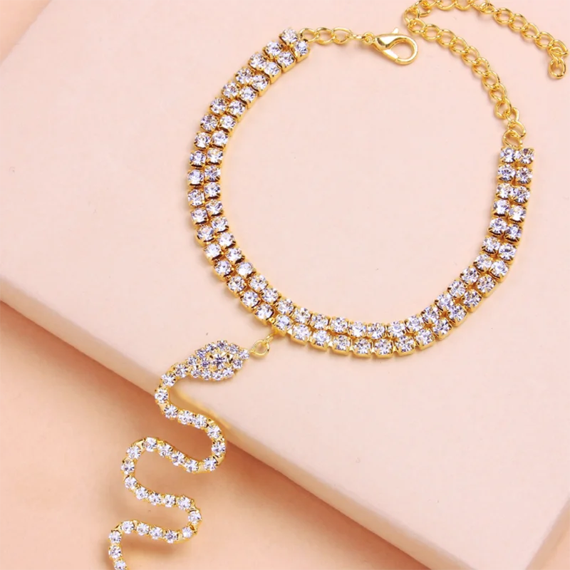 
2021Hip hop Gold plated Color Rhinestone Zodiac Tennis Chain Anklet Crystal Animal Snake Anklet Foot Jewelry For Women 