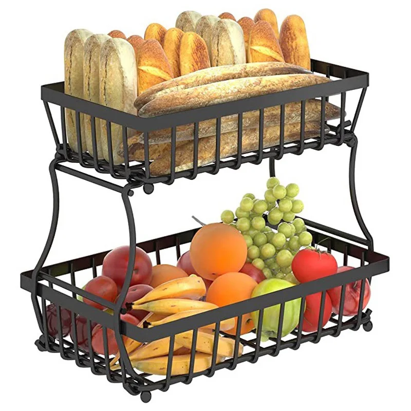 2 Tier Fruit Basket Detachable Metal Fruit Bowl Bread Basket Counter Organizer Fruit Holder Storage Stand with Screws Free