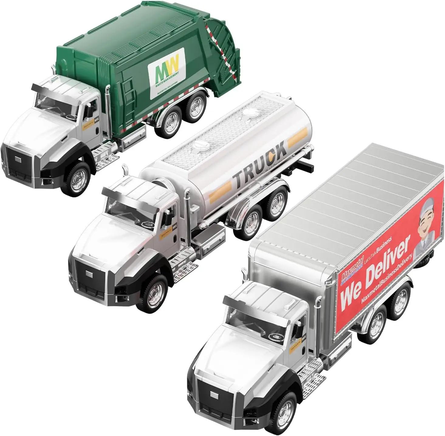 TEMI 3 Pack of Diecast City Transport Vehicles, Garbage car, Tanker, Express Delivery, 1:50 Scale Metal Collectible Models