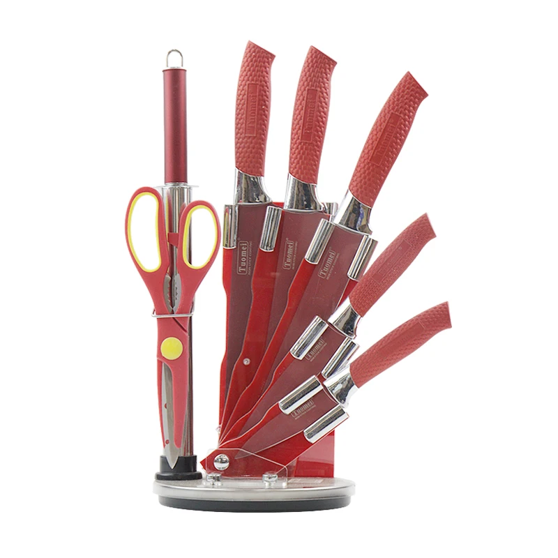 2021 High Quality 7 Knife Set With Scissors Chinese Red Handle Sharpness Kitchen Knife Set