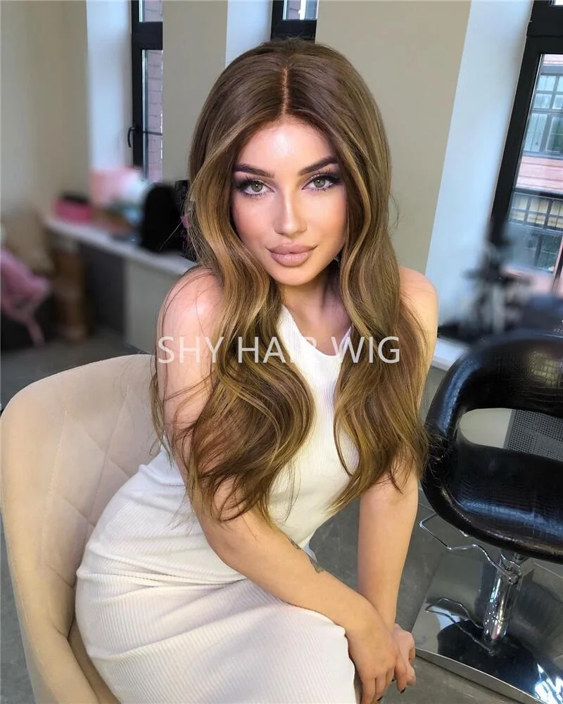 Perruque Sans Colle Glueless Blonde Human Hair Wigs Body Golden Light Brown With Blonde Highlight For European Women