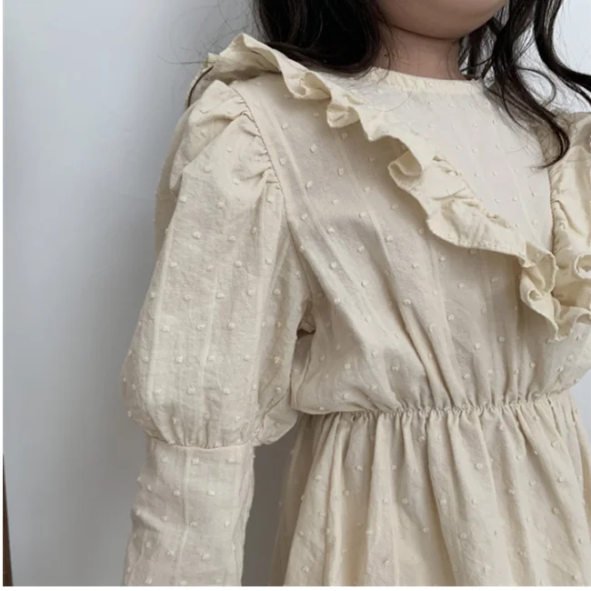 PHB 12710 beige color ruffle design fashion dress clothes girls 2 5 years children