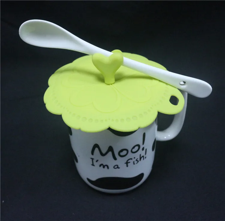 China custom made european simple geometric pattern hold the spoon silicone coffee cup lid