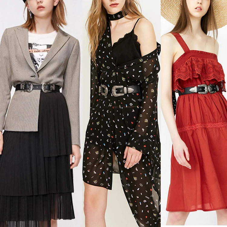 New Style Funky Vintage Elegant Double Buckle Stylish Designers Pu Leather Lady Belt