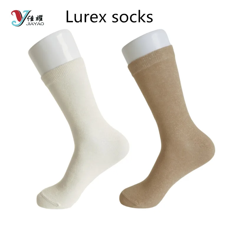 Factory Wholesale High Quality Custom Silver Nano Socks Custom Lurex Sports Socks Gold Yarn Glitter Shinny Fashion Crew Socks