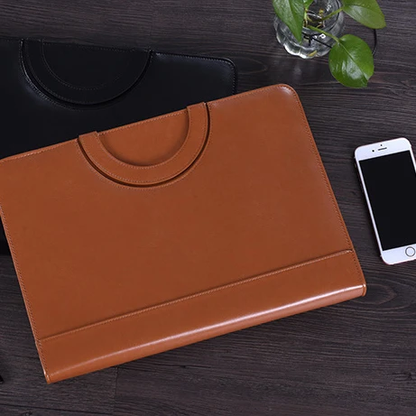 office supplies A4 custom logo leather zippered padfolio portfolio document bag 4 ring binder file folder with handle