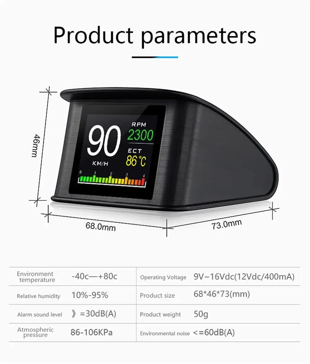 OBD HUD P10 Car OBD2 Head Up Display HUD On Board Computer Digital Overspeed Alarm Universal Auto Electronic Accessories Smart