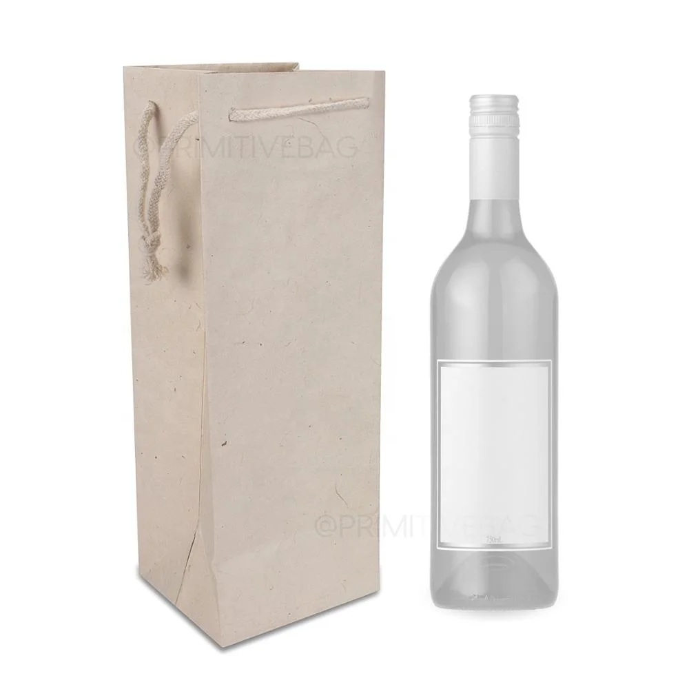 Customizable Logo 100% Recyclable Quart Size Kraft Paper Bags Natural-Colored Handmade Lokta Paper Coating Wine Whisky Packing
