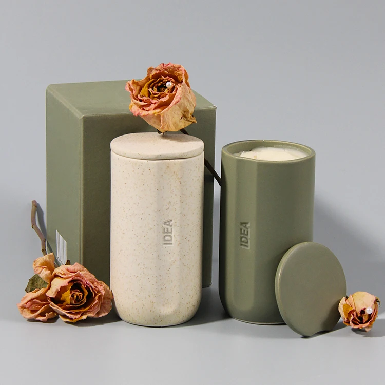 Modern Nordic Cylinder Scented Candle Vessel Empty Printed Custom Fragrance For Glazed Ceramic Candle Jar Wedding Gifts