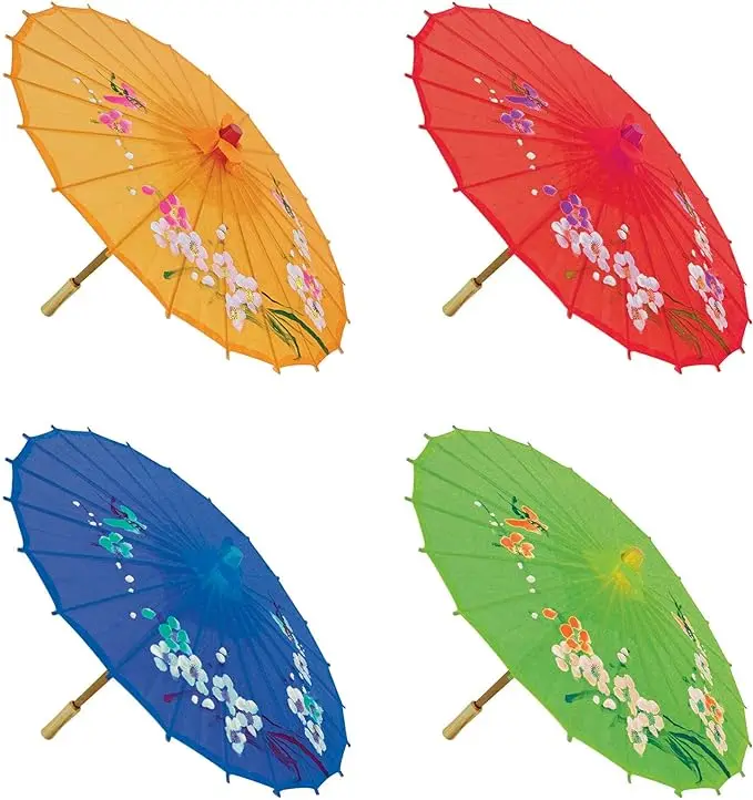 LS06 Cute Manual Opening Umbrella with 24K Oilpaper Panels Custom Logo Wooden Handle Party Holiday Decor  Straight Style