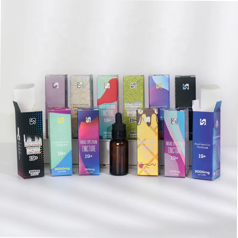 Eco Friendly Custom Logo Printed Folding Carton 1500mg 3000mg  Hemp Extract Essential Beard Oil Tincture Packaging Paper Boxes