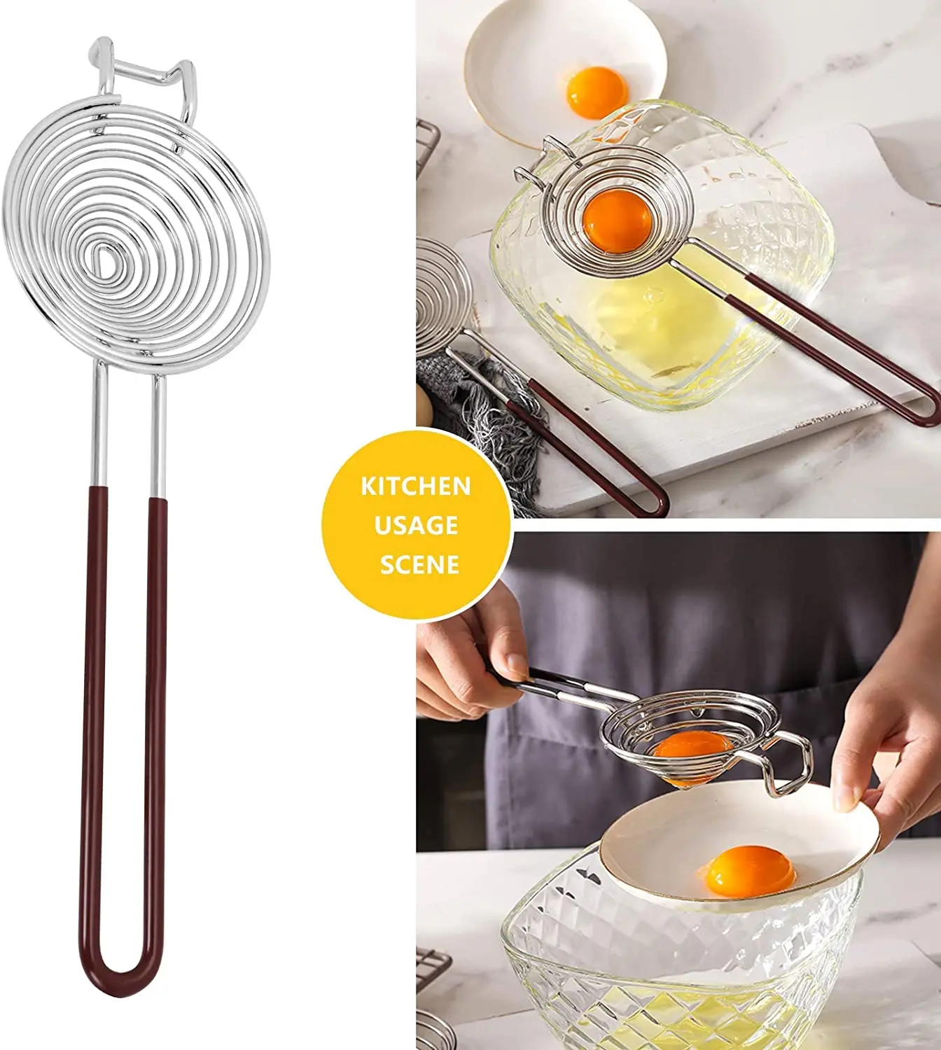 Egg Separator Egg Yolk White Separator Stainless Steel Sifting Filter Egg Divider Kitchen Tool for cooking bake