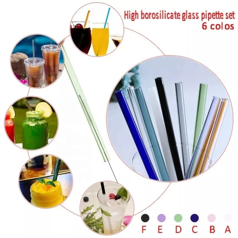 
Amazon Hot Sales Premium High Borosilicate Reusable Glass Straw Set 