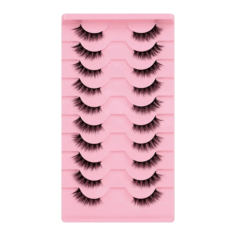 New Vendor Style Fashion Half Hair 10 Pairs Fake Mink Eye Lash Beauty Fox Eye Makeup Lashes Silk Soft Curl EyeLashes