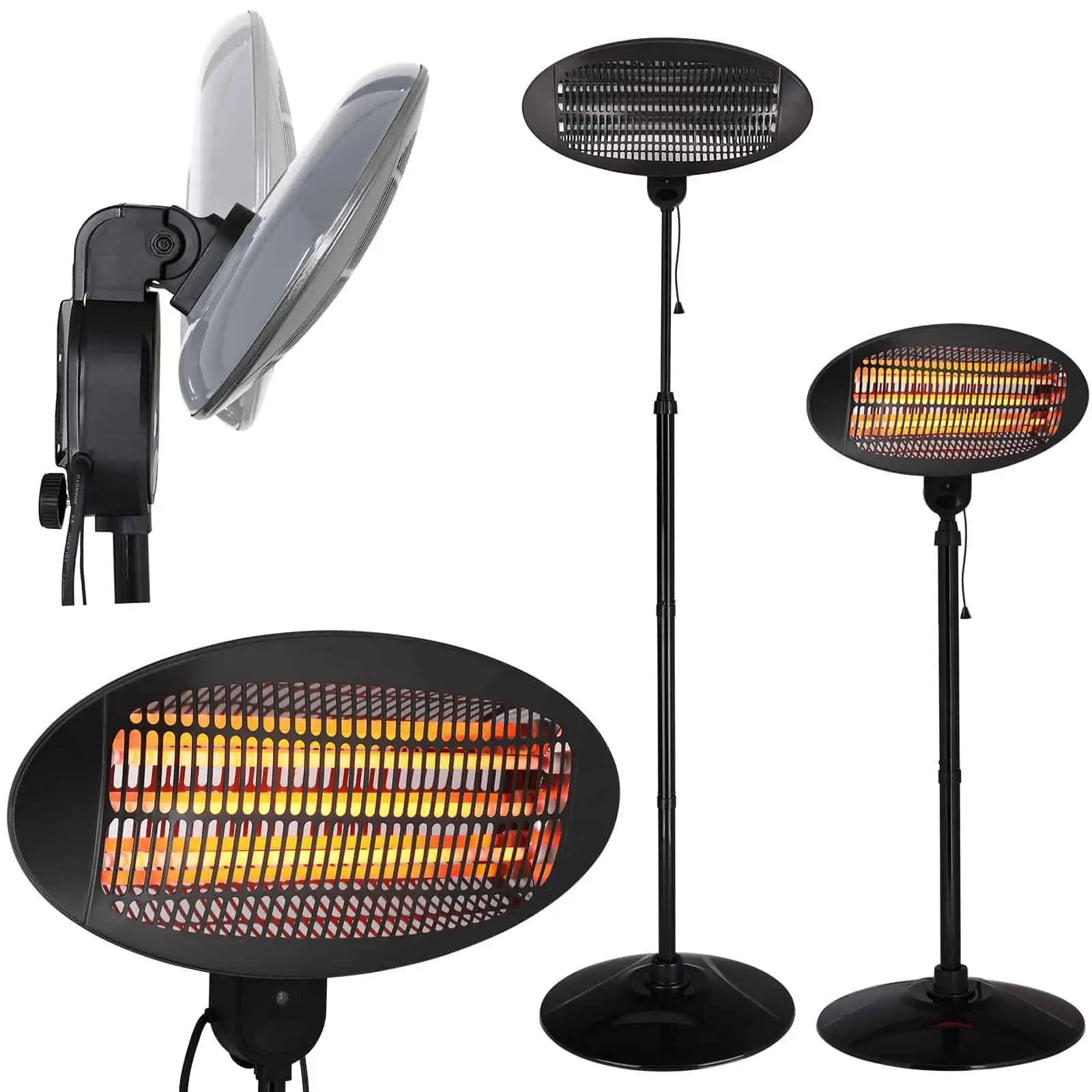 4 Settings 2000W 3 Quartz Heating Tubes IPX4 Waterproof Free-standing Wall-mounted Radian Infrared Patio Heater