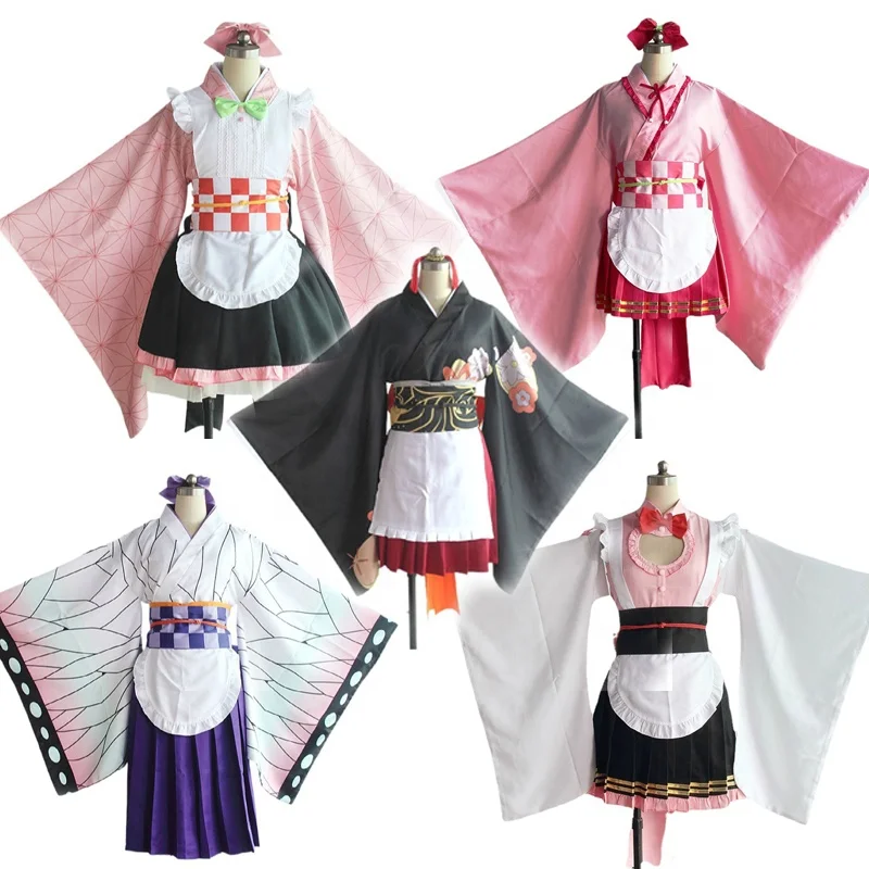 Wholesale New Popular Demon Slayer Lolita Maid Dress Kamado Nezuko Tsuyuri Kanao Kimono Halloween Party  Anime Cosplay Costume