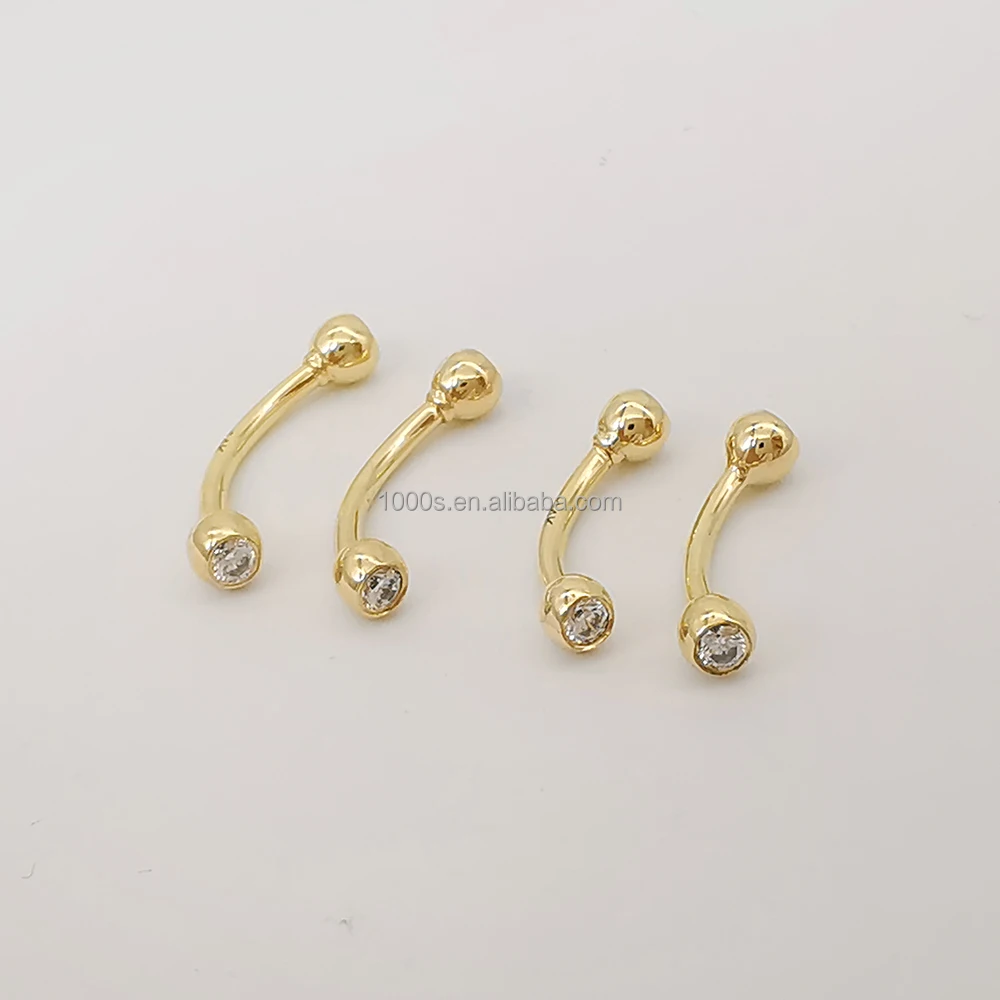 Wholesale AU585 14K Real Gold With Zircon Fine Jewelry Piercing Belly Button Ring Body Jewelry Good Quality Hot Selling