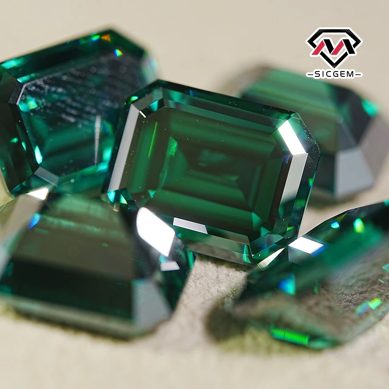 SICGEM Hot Sale Pass Diamond Tester GRA Certified Moissanite Price Gemstone Emerald Cut Green Color VVS Loose Moissanite Stones