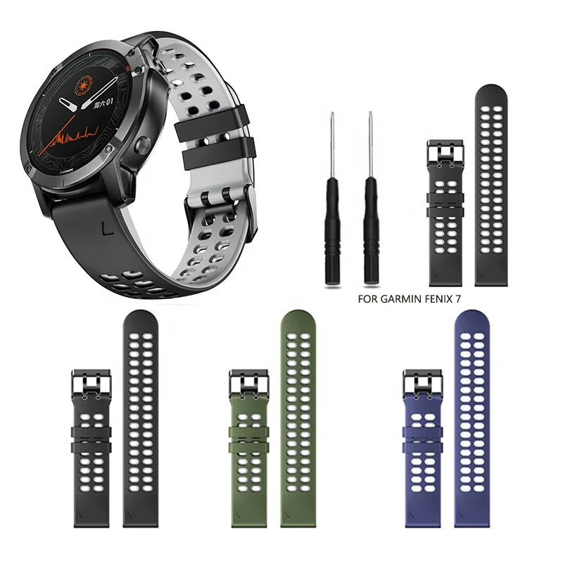 Anbest Double Color Soft Silicone Breathable Watch Strap For Garmin Fenix 7/5/5Plus/6/6 Pro 22mm Quick Release Garmin Watch Band