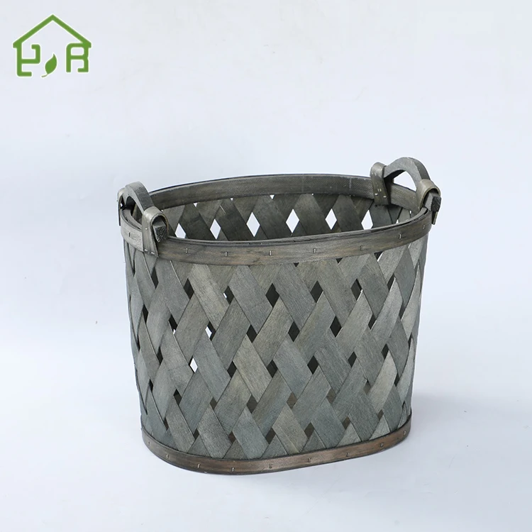 Hot seller handmade high quality wood chip wooden laundry hamper dirty clothes sundries basket wholesale