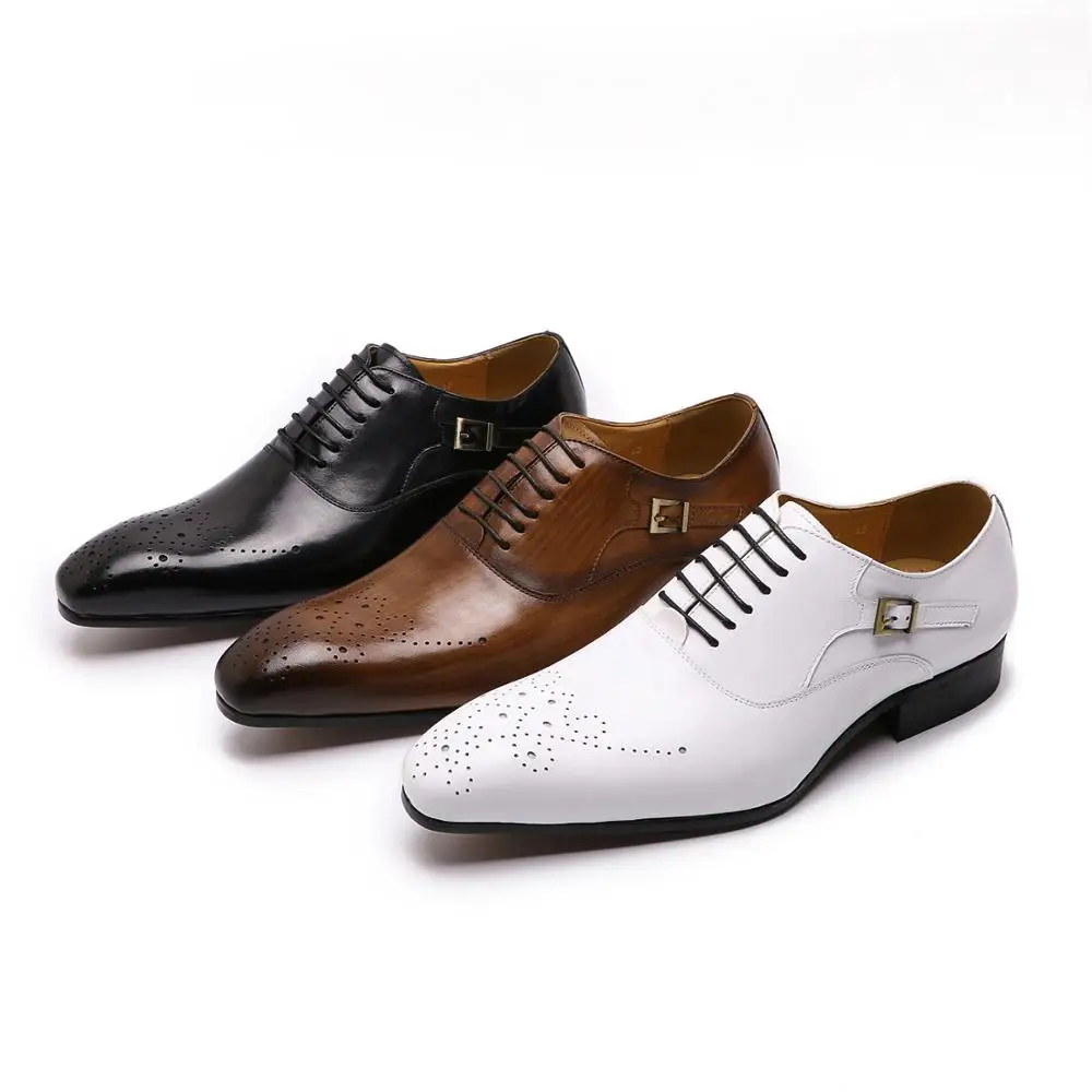 Wholesale fashion formal classy oxford casual men white genuine leather dress shoes