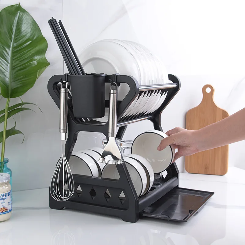 kitchen table desktop 2 Tier over the sink ktableware dish bowl drain Drying storage rack