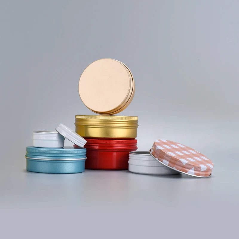 wholesale 5ml 100ml 200ml 1000ml frosted custom sliver small tea  round cosmetic candy metal aluminum cream jars  with screw lid