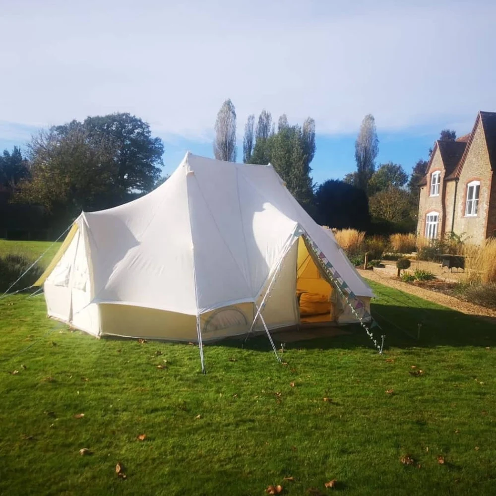 Large space emperor tent poles glamping Outdoor Family Camping Vacation Large Glamping 6M Cotton Canvas Family Tent