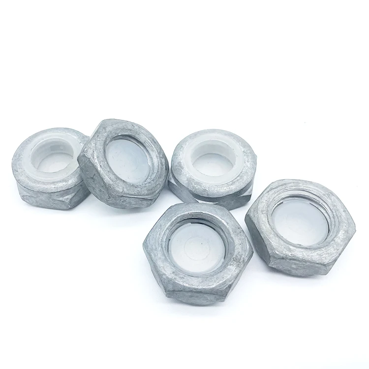 Carbon Steel Grade 8 M8 Anti-Theft Nut Plastic Insert Lock Hex Thin Nut Anti Theft Locking Nuts with Hot Dip Galvanize