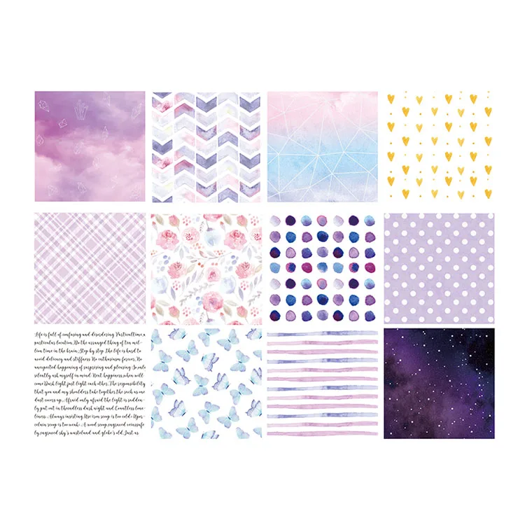 
purple customization paper pad scrapbook double side printing 24sheets for DIY photo album 