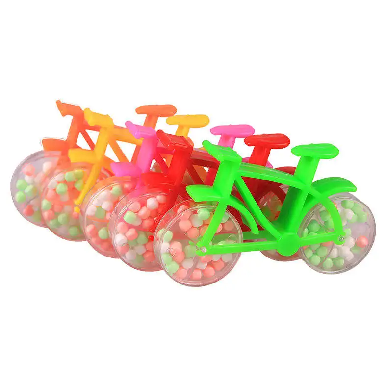 Wholesale Custom Plastic Bike Shape Sweet Container Halal Hard Fruit Flavor Candy Mini Bike Candy Toy Bicycle Shaped Toy Candy