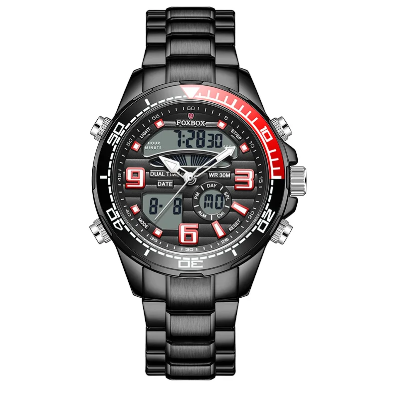 Foxbox 0007 Top  All Steel  Waterproof Clock Luxury Sport Quartz Wristwatch For Men Digital Mens Business Fashion Watches