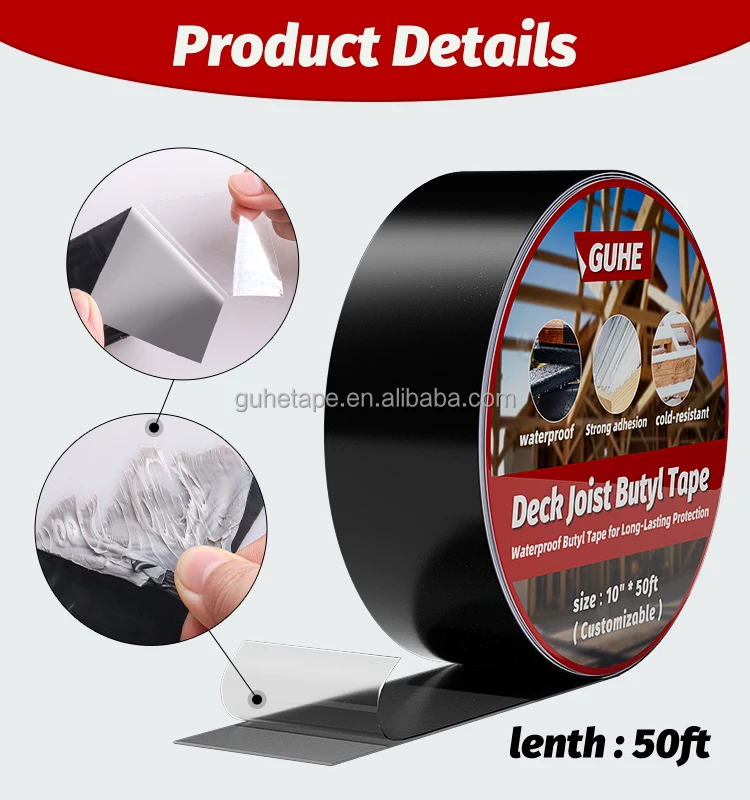 Deck Joist Tape Weather-Resistant Waterproof Seal Antiseptic Self-Adhesive Flashing Butyl Joist Tape for Wood Decks Beams Roof