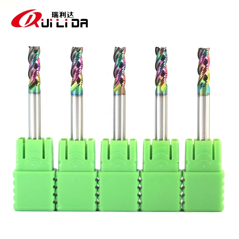 RLD Rainbow color DLC coating 4mm carbide end mill 4x50 fresas cnc milling cutter for aluminum finish side milling