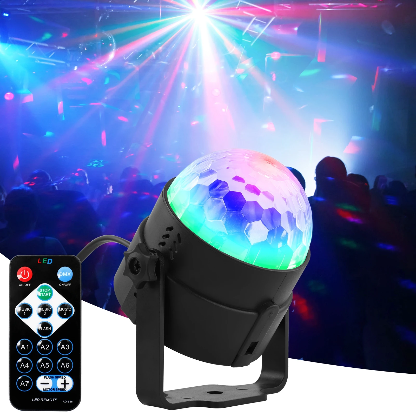 Пульт дистанционного управления с 3 светодиодами УФ, автоматическое управление звуком, для вечеринки, сцены, маленького освещения диско-мячей