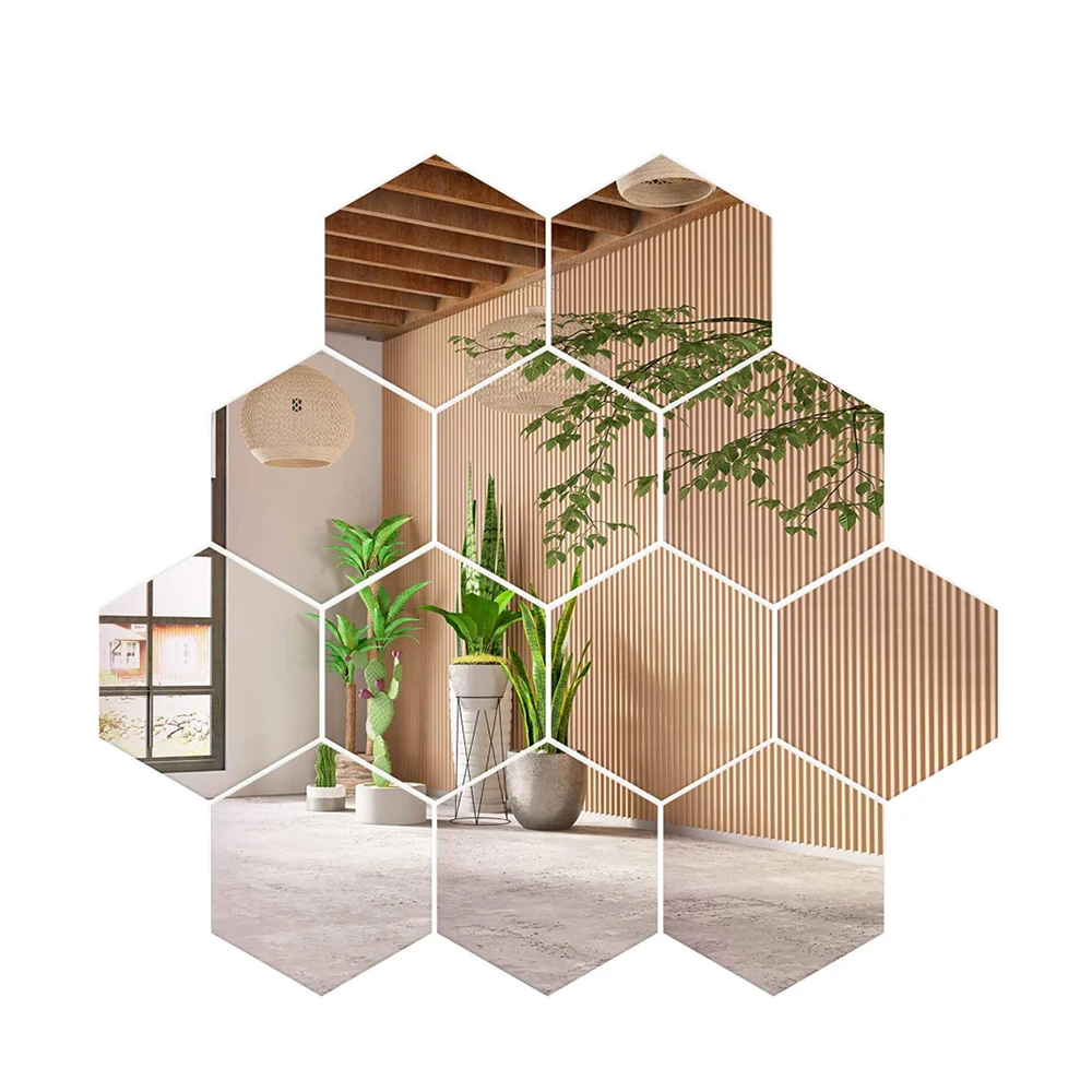 Hot Selling Colorful Hexagon Design Wall Sticker Home Decor Mirror Wall Sticker Mirror For Living Room Bedroom Office Decoration