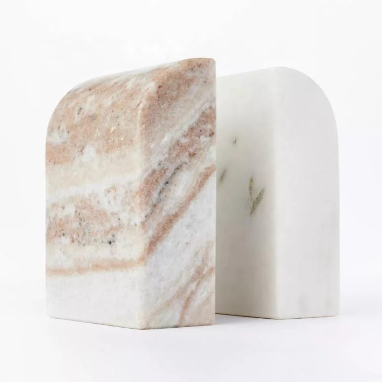 Wholesale Natural Stone Onyx Bookend Decor Custom Book Stand Decorative Arch Marble Stone Bookends