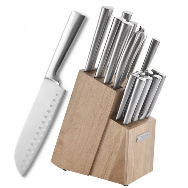 High Quality Professional 17 pieces Stainless Steel Kitchen Knife set With Wooden Block