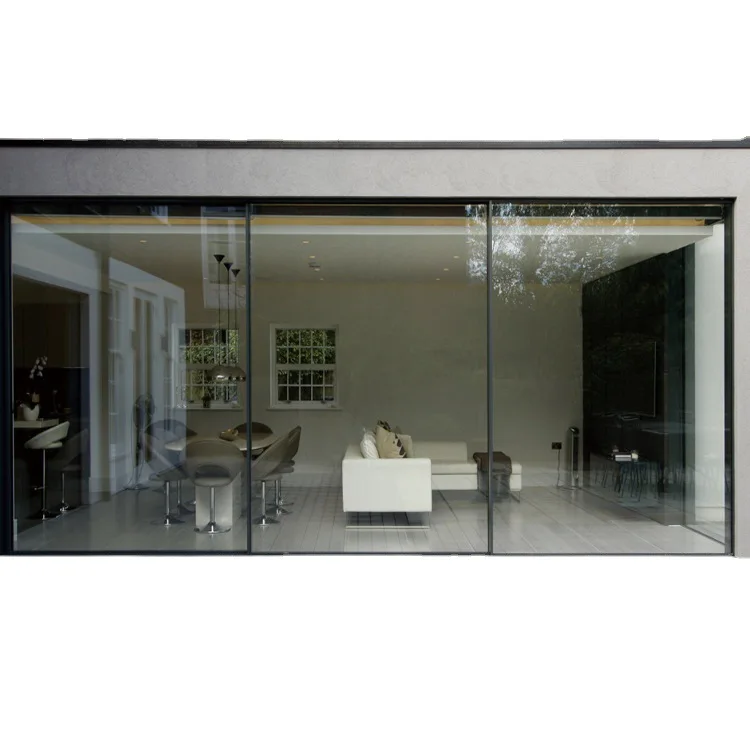 HLX Modern Double Glazed Slide Door Aluminum Frame Interior/Outdoor Narrow Slim Sliding Partition Sliding Door for Living Room