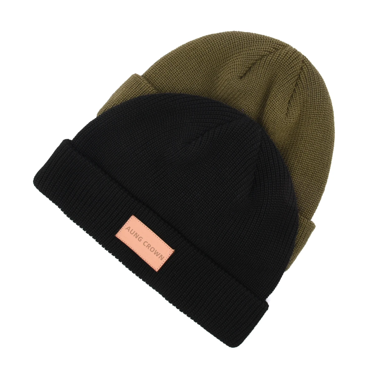 Классические пользовательские шапочки жаккардовые вязаные шапки оптом пользовательские кожаные патч логотип теплая шапка