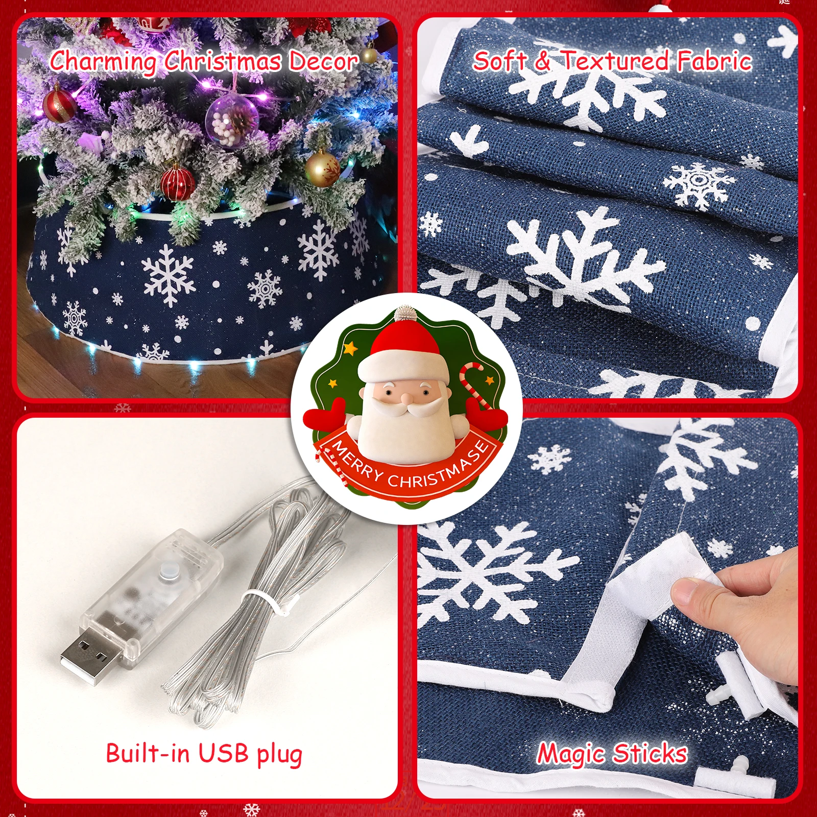 Macting Decorative Tree Stand Cover Tree Ring with String Light for Christmas Decor Snowflake Tree Collar