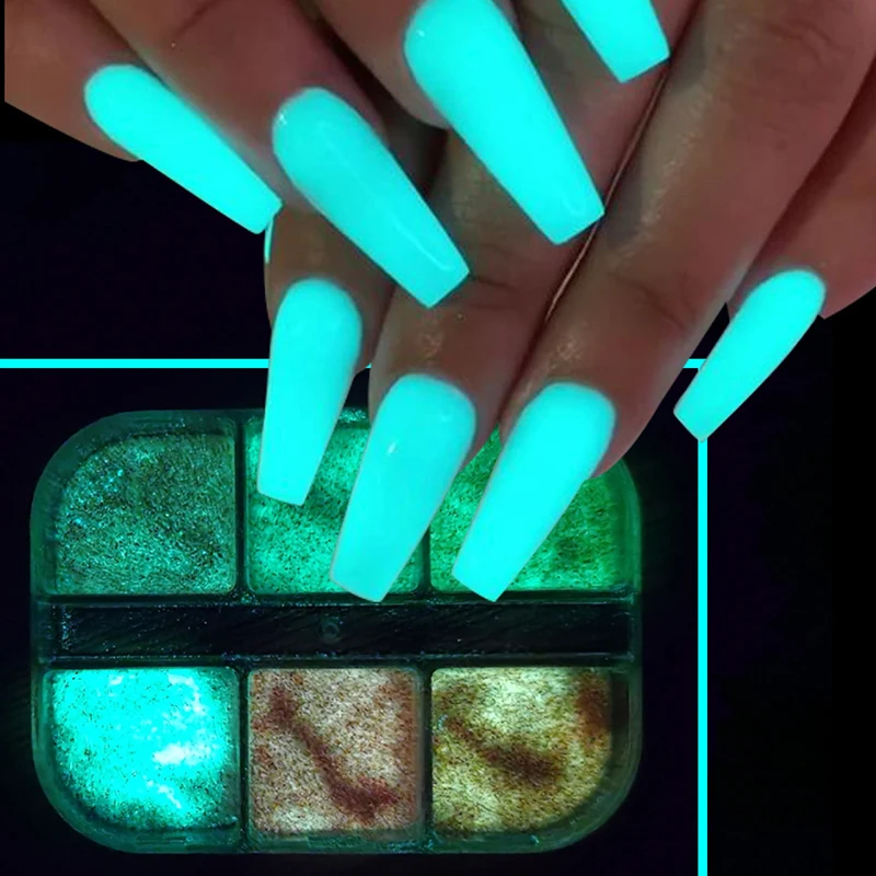 Wholesale custom logo New 6 Grid/Box Symphony Luminous Sugar Laser Irregular Neon Nail Glitter