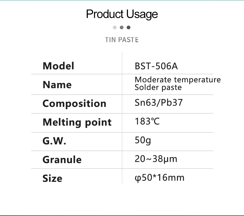 Factory OEM ODM BST-506A solder paste N.W.:50G Medium tempt: 183 Soldering Tin Cream Flux For PCB BGA SMD PGA Welding Repair.