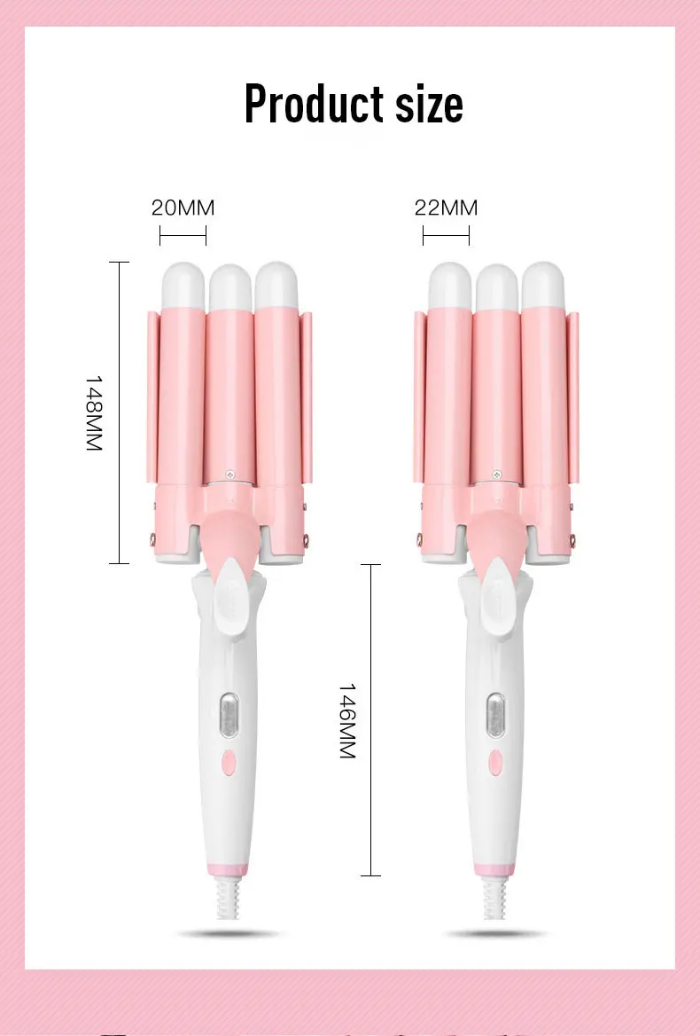 Home Use New Three Barrel Ceramic Big Wave Curler Automatic LCD Curling Iron With Triple Barrel