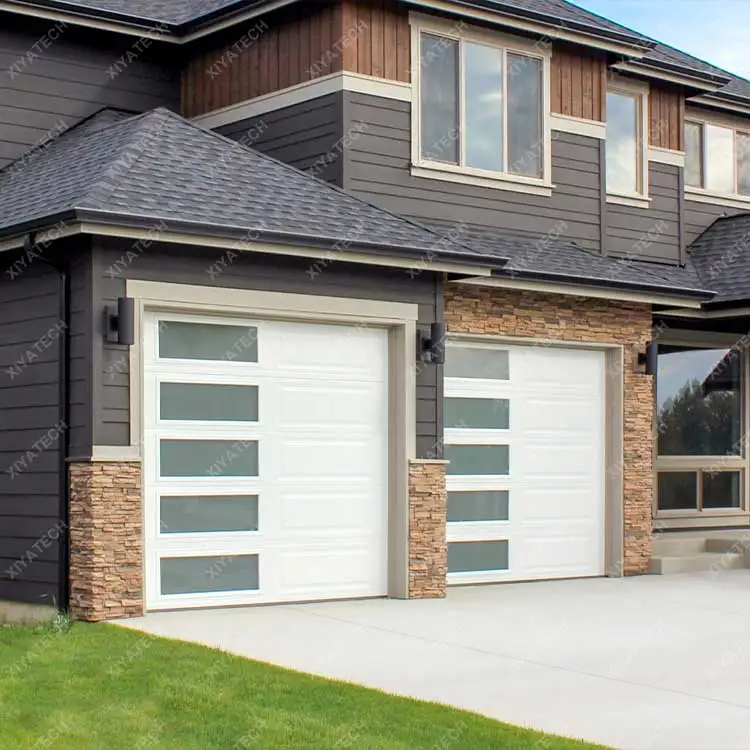 XIYATECH Italian design black 10 x 8 garage door for house modern smart garage doors with glass mirror finish stainless steel ga