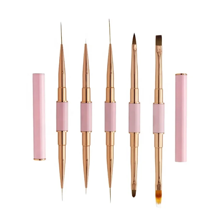 Набор маникюрных кистей с розовой металлической