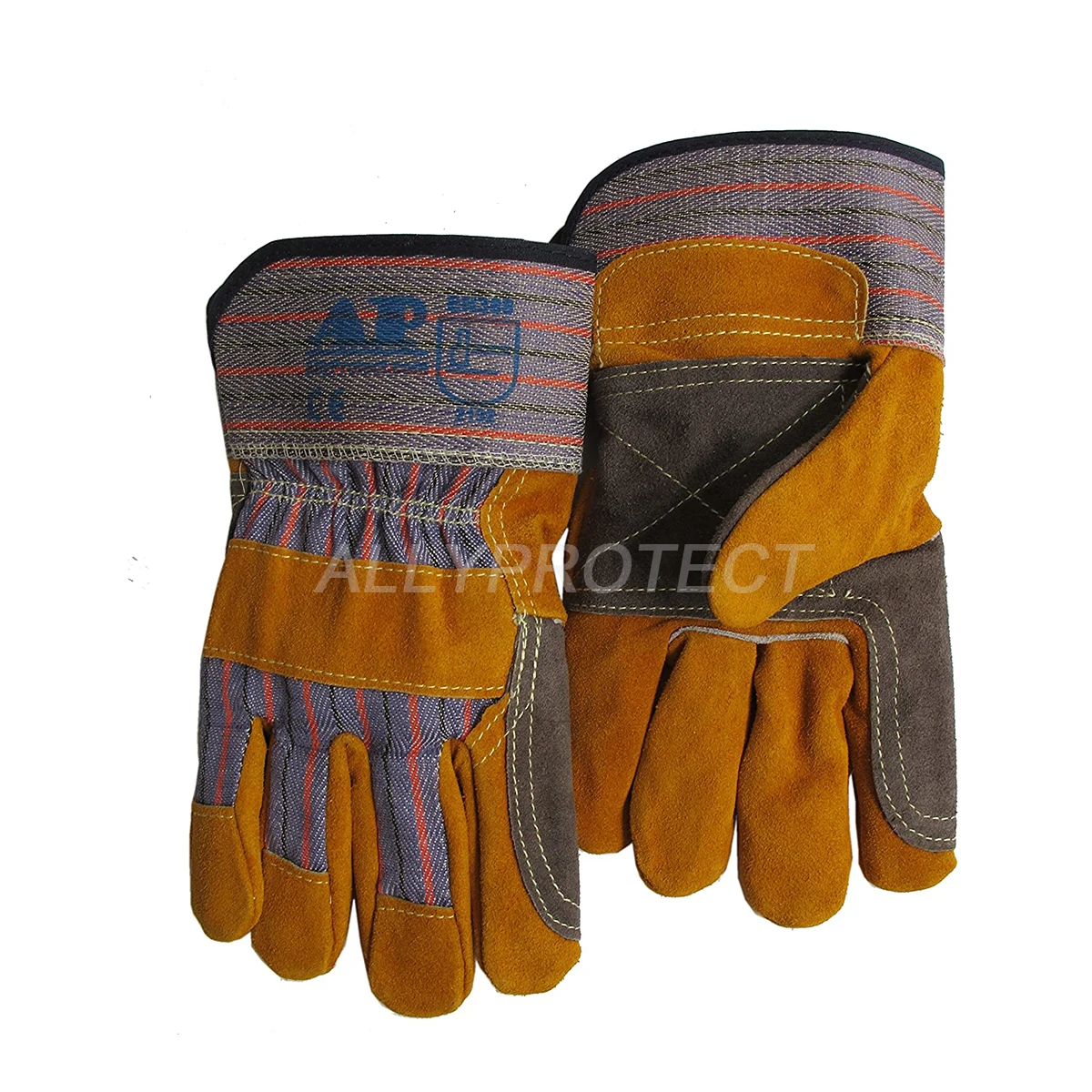 
AP-1524 CE EN388 heavy duty leather working gloves with double leather palm of safety glove welding gloves 